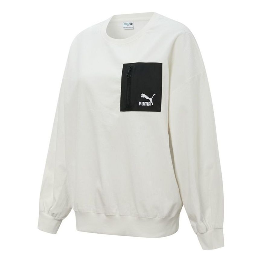 (WMNS) Puma Contrasting Colors Zipper Pocket Sports Round Neck Pullover 'White' 534753-93 sold by KicksCrew