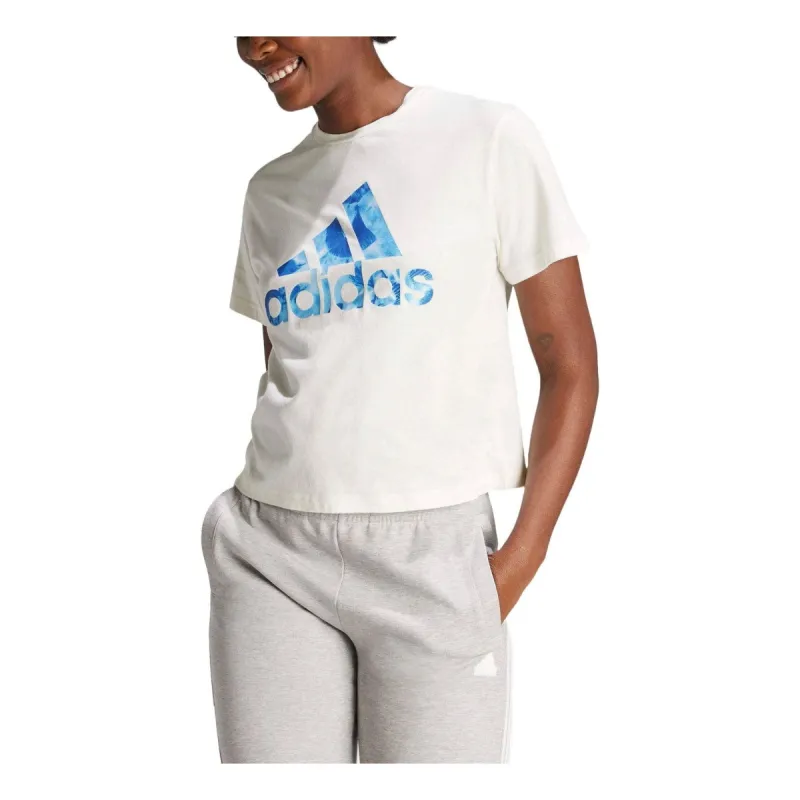 (WMNS) adidas Floral Graphic Big Logo T-shirt 'White' IS4258 sold by KicksCrew