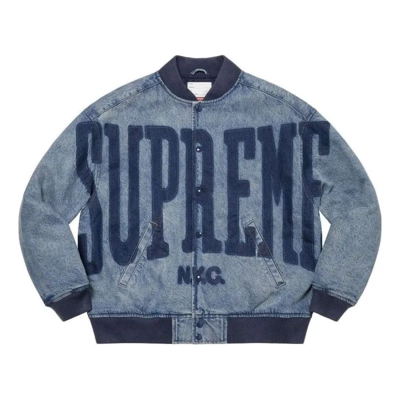Supreme Washed Knockout Denim Varsity Jacket 'Teal' SUP-SS23-171 sold by KicksCrew
