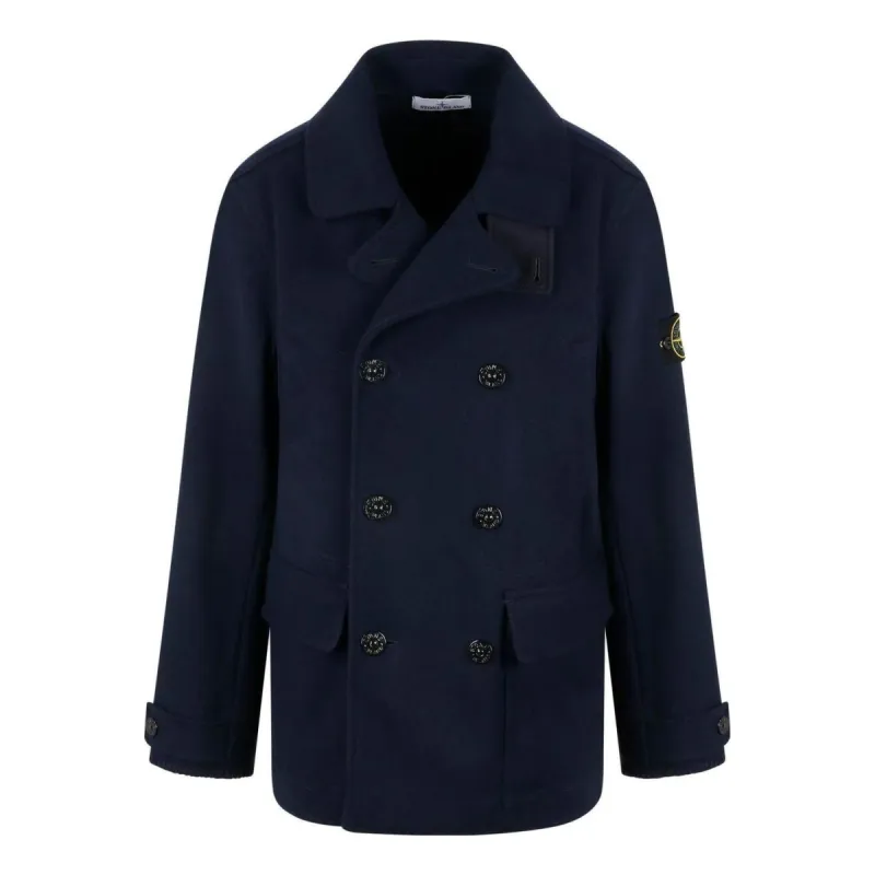 STONE ISLAND Logo Patch Double Breasted Jacket 'Navy' 791543030-V0028 sold by KicksCrew