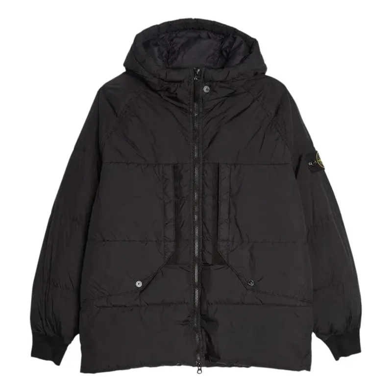 STONE ISLAND Crinkle Reps Hooded Down Jacket 'Black' 791540723-V0029 sold by KicksCrew