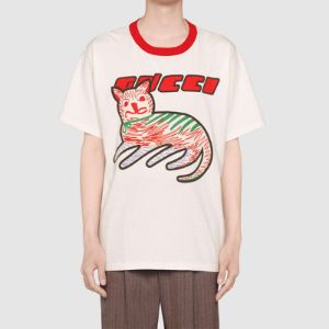 GUCCI Cat Print Oversize T-shirt 'off white' 616036-XJCVU-9125 sold by KicksCrew