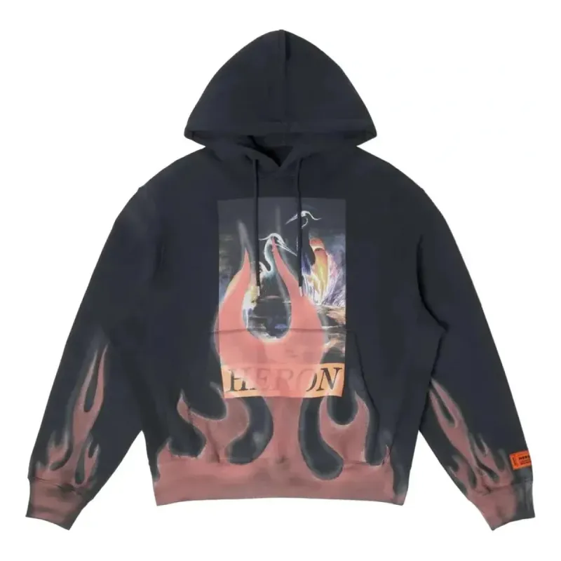 HERON PRESTON Heron Times Flames Hoodie 'Black' HMBB024S23JER0071025 sold by KicksCrew