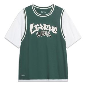 Li-Ning Hoops Graphic Faux Two Piece T-shirt 'Green White' AHST573-3 sold by KicksCrew
