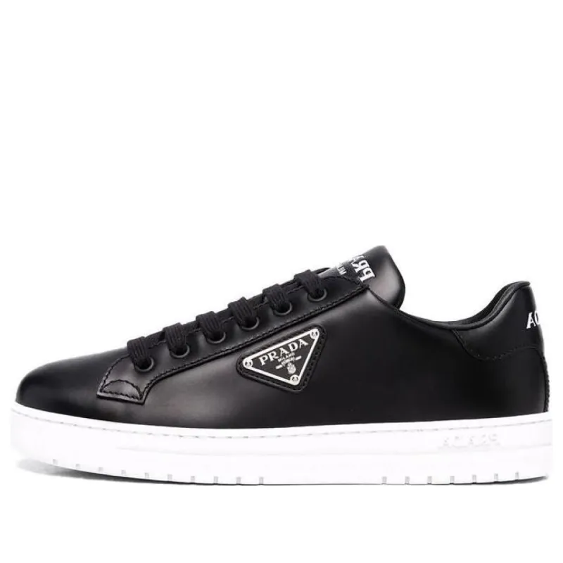 (WMNS) PRADA Downtown Brushed Leather Sneakers 'Black White' 1E904M_B4L_F0967_F_030 sold by KicksCrew