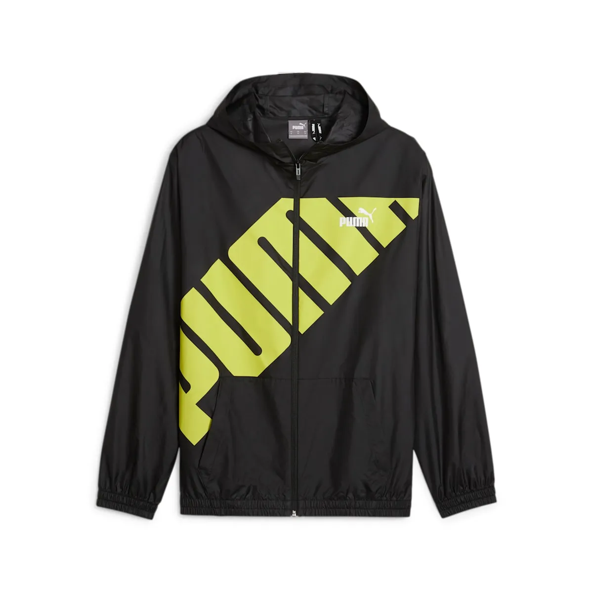 PUMA Hooded Graphic Windbreaker Jacket 'Black Yellow' 623837-01 sold by KicksCrew