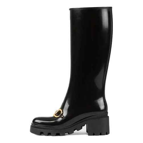 (WMNS) GUCCI Rubber Horsebit Tall Boots 'Black' 659707-JCCP0-1000 sold by KicksCrew