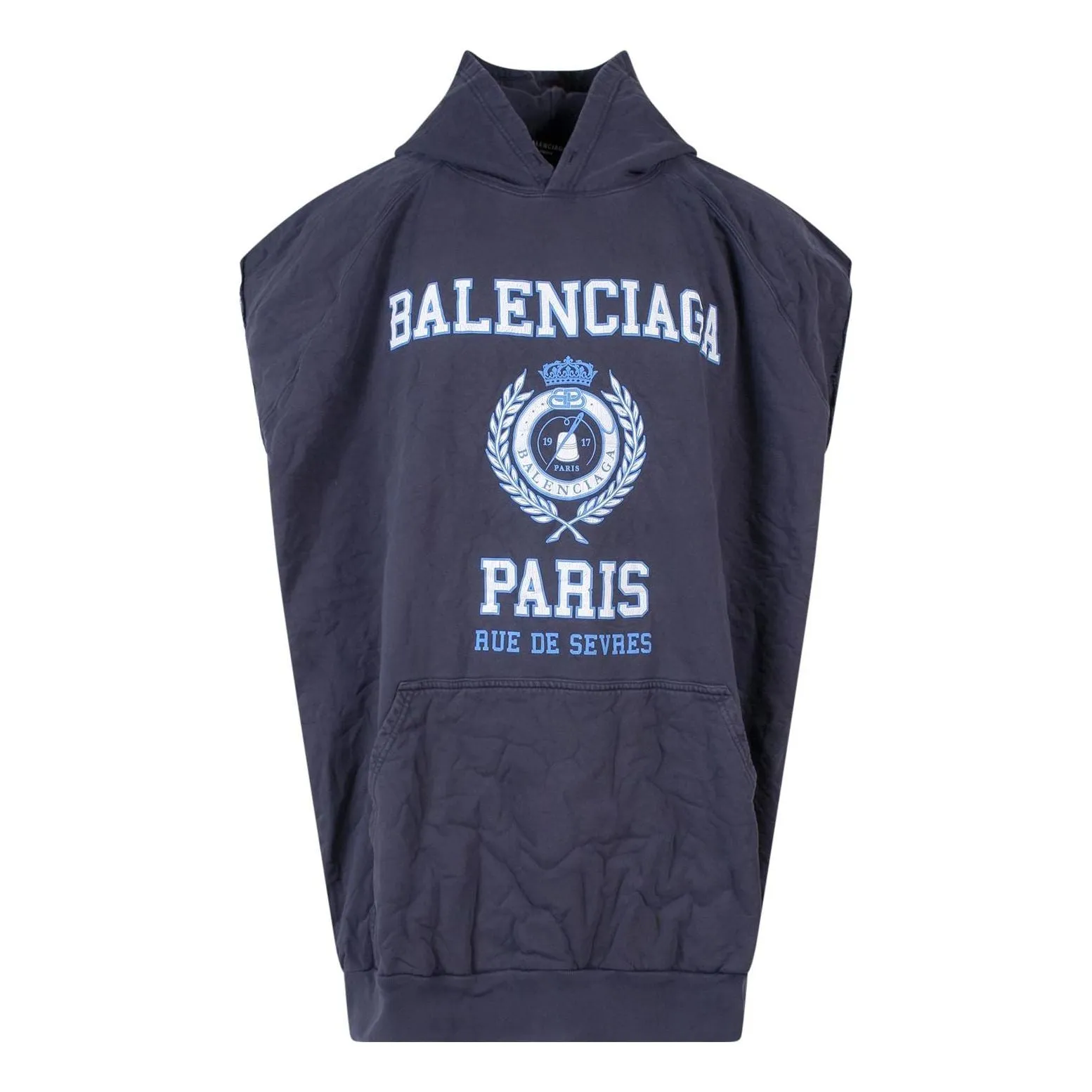 Balenciaga Est. 1917 College Logo Oversized Sleeveless Hooded Sweatshirt 'Navy' 697875TMV964140 sold by KicksCrew
