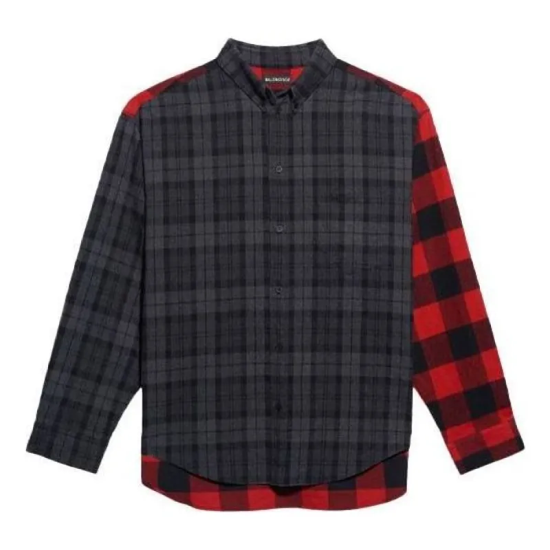 Balenciaga Patchwork Plaid Flannel Shirt 'Red Black' 647364TJM136167 sold by KicksCrew