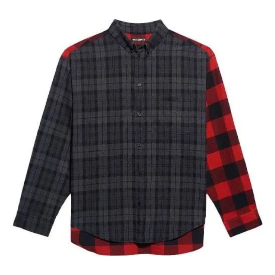 Balenciaga Patchwork Plaid Flannel Shirt 'Red Black' 647364TJM136167 sold by KicksCrew