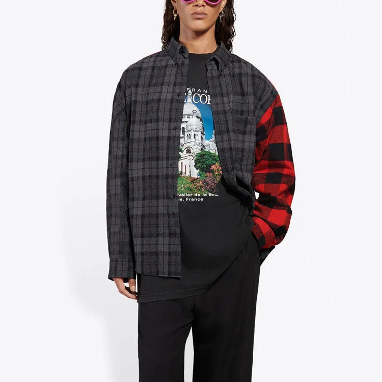 Balenciaga Patchwork Plaid Flannel Shirt 'Red Black' 647364TJM136167 sold by KicksCrew product image thumbnail 3