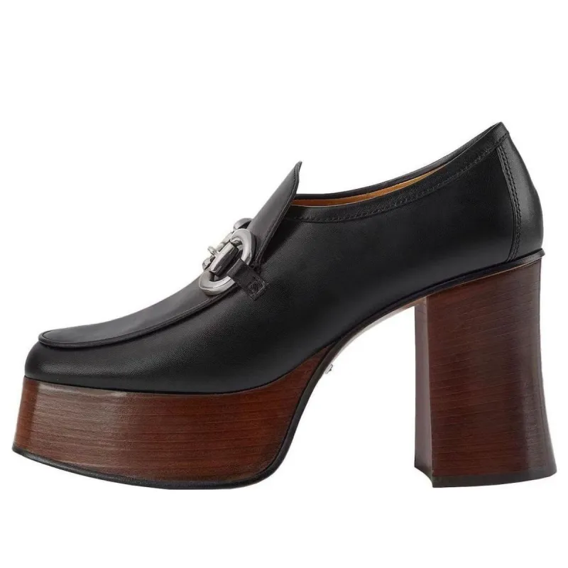(WMNS) Gucci Platform Horsebit Loafers 'Black' 715138-C9D00-1000 sold by KicksCrew