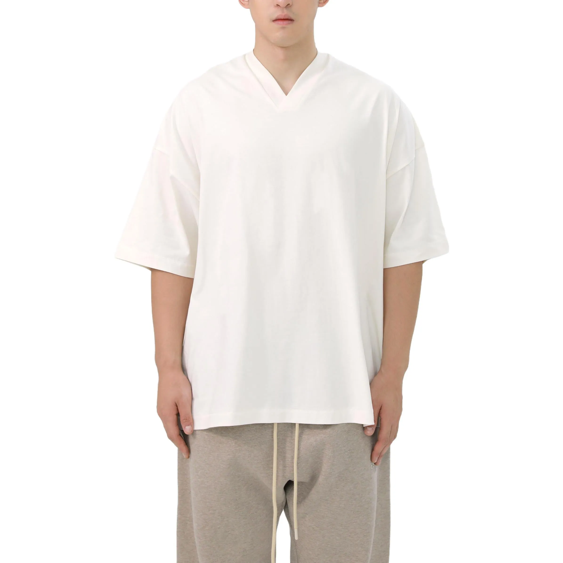 Fear of God Essentials FW23 V-Neck T-shirt 'Cloud Dancer