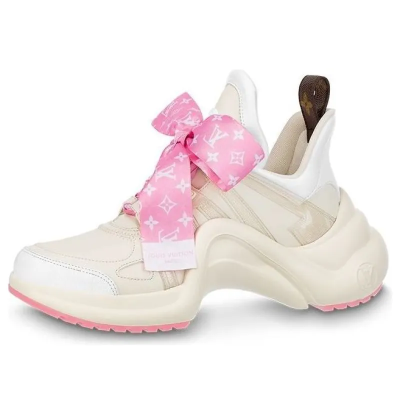 (WMNS) LOUIS VUITTON Archlight 1.0 Sneakers 'Beige with Pink Monogram Ribbon' 1ABB68 sold by KicksCrew