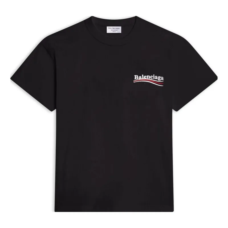 (WMNS) Balenciaga Political Campaign Logo Short Sleeve T-Shirt 'Black' 612964TKVJ11070 sold by KicksCrew