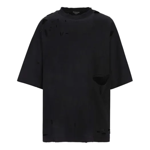 ★LECYTO★ Destroyed Oversized Logo TShirtBlack Oversized Embroidered Whiteout Logo Faded t-shirt