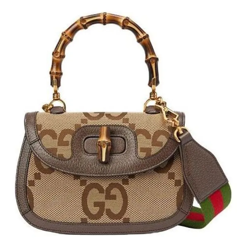 (WMNS) Gucci Bamboo 1947 Jumbo GG Small Top Handle Bag 'Beige Brown' 675797-UKMDT-2570 sold by KicksCrew