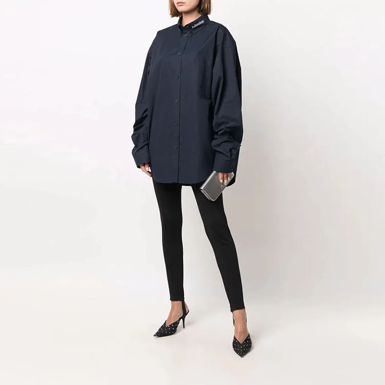 Balenciaga Logo Collar Long Sleeve Button Down Shirt 'Navy' 671586TYB184100 sold by KicksCrew product image thumbnail 3