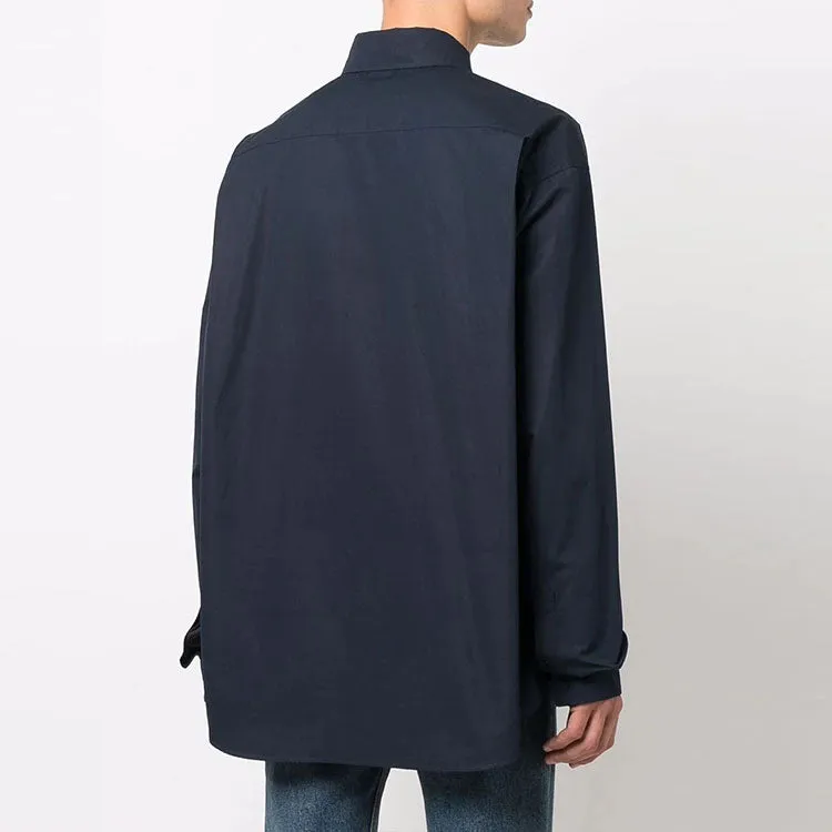 Balenciaga Logo Collar Long Sleeve Button Down Shirt 'Navy' 671586TYB184100 sold by KicksCrew product image thumbnail 5