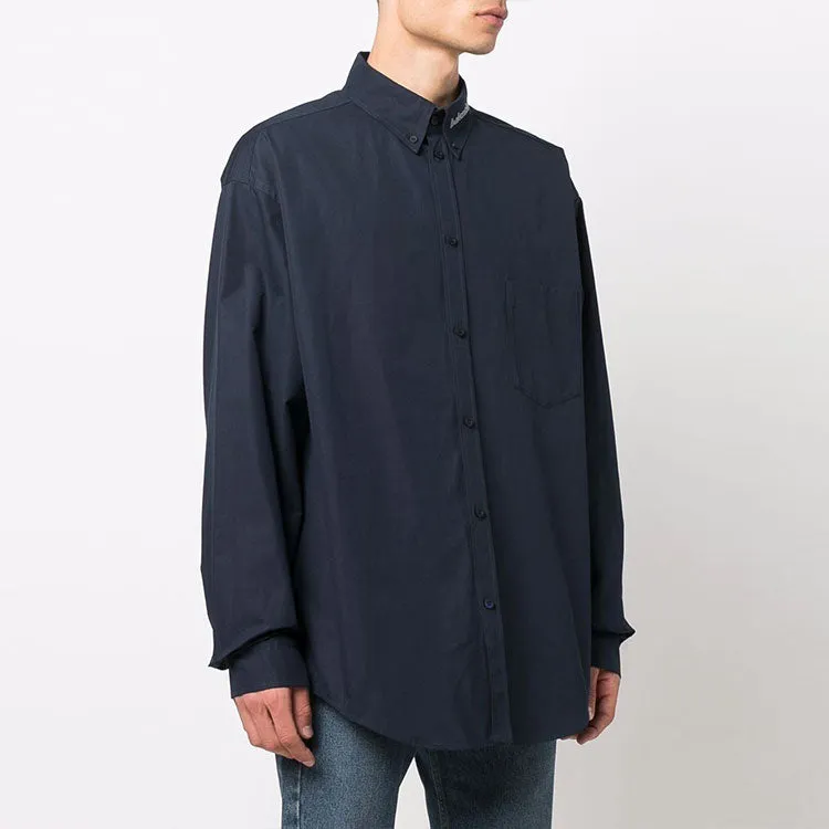 Balenciaga Logo Collar Long Sleeve Button Down Shirt 'Navy' 671586TYB184100 sold by KicksCrew product image thumbnail 4