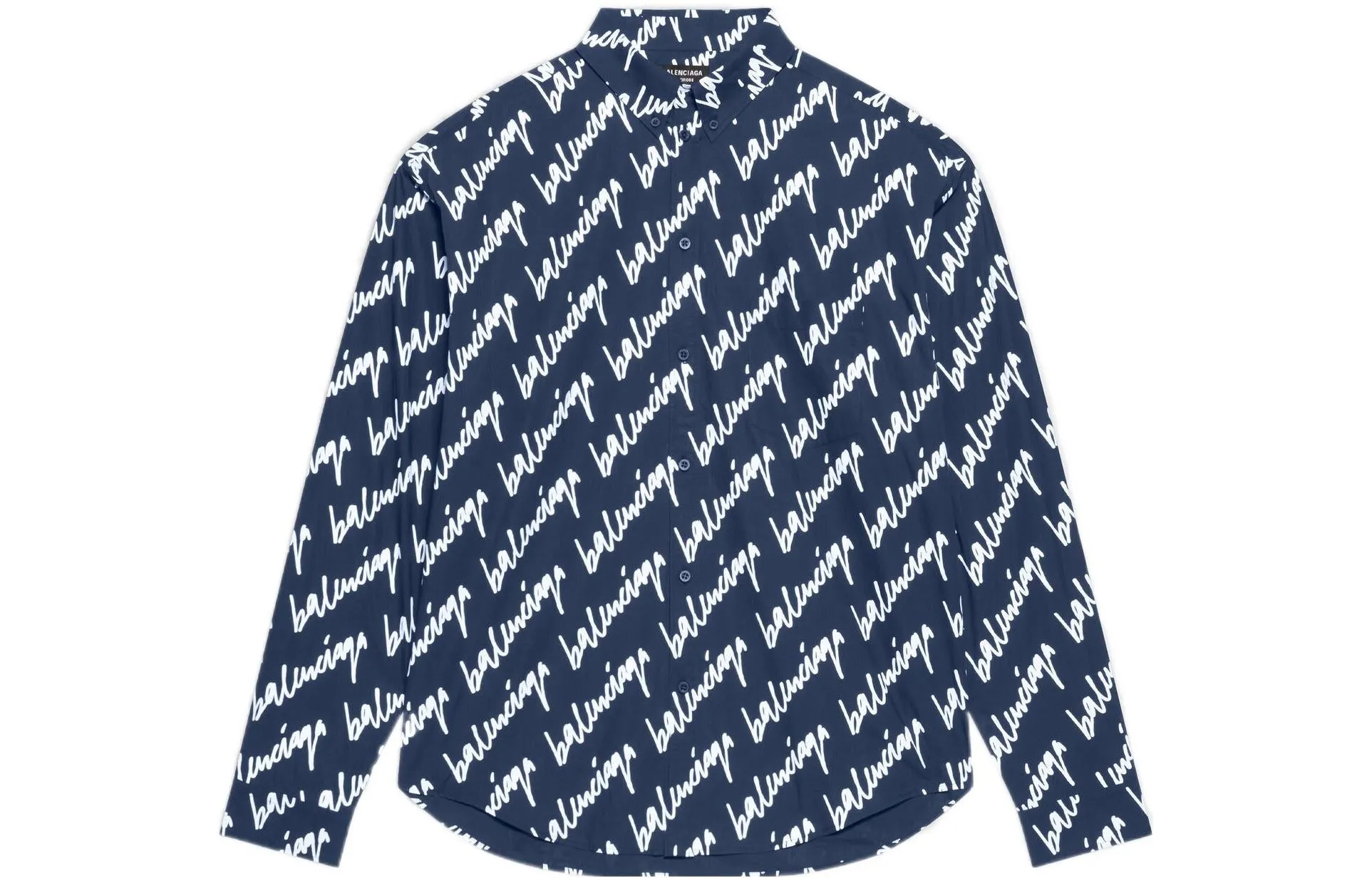 Balenciaga Scribble Logo Short Sleeve Shirt Large Fit 'Midnight Blue' 662983TLLJ48502 sold by KicksCrew product image thumbnail 2