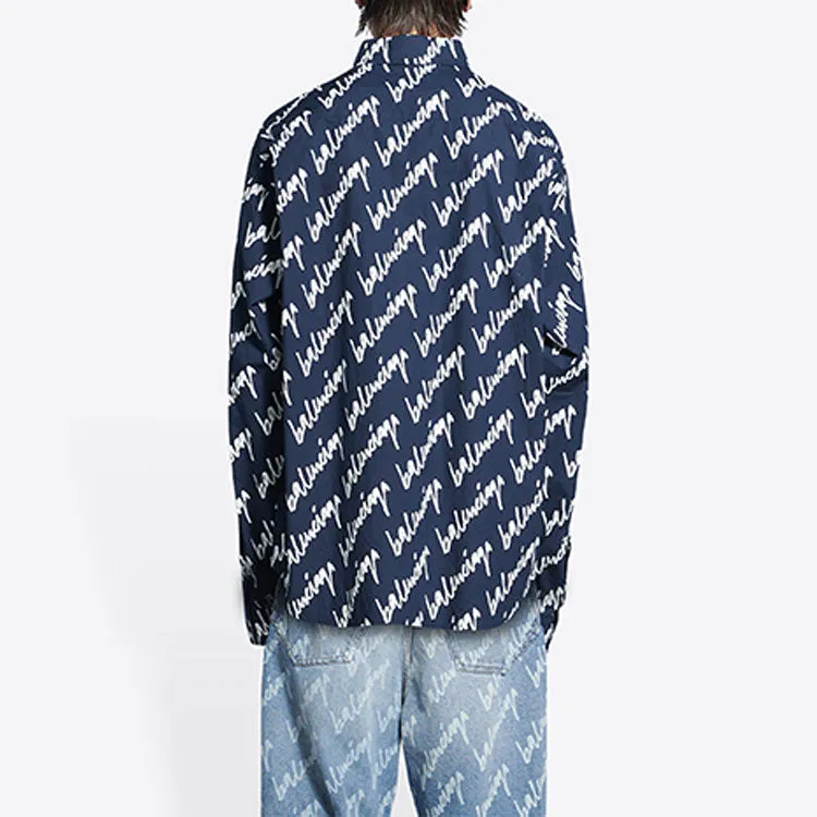 Balenciaga Scribble Logo Short Sleeve Shirt Large Fit 'Midnight Blue' 662983TLLJ48502 sold by KicksCrew product image thumbnail 5