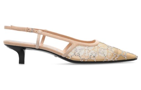 (WMNS) GUCCI GG slingback pump 'Rose Beige mesh GG crystals' 674668-F13A0-9960 sold by KicksCrew