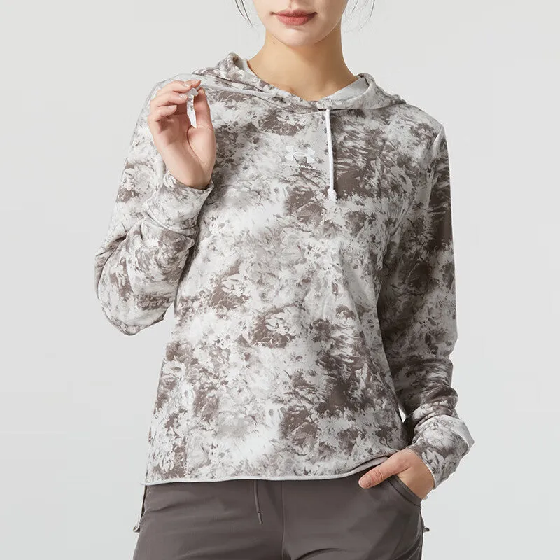 (WMNS) Under Armour Rival Terry Printed Hoodie 'White Brown' 1373035-592 sold by KicksCrew product image thumbnail 3