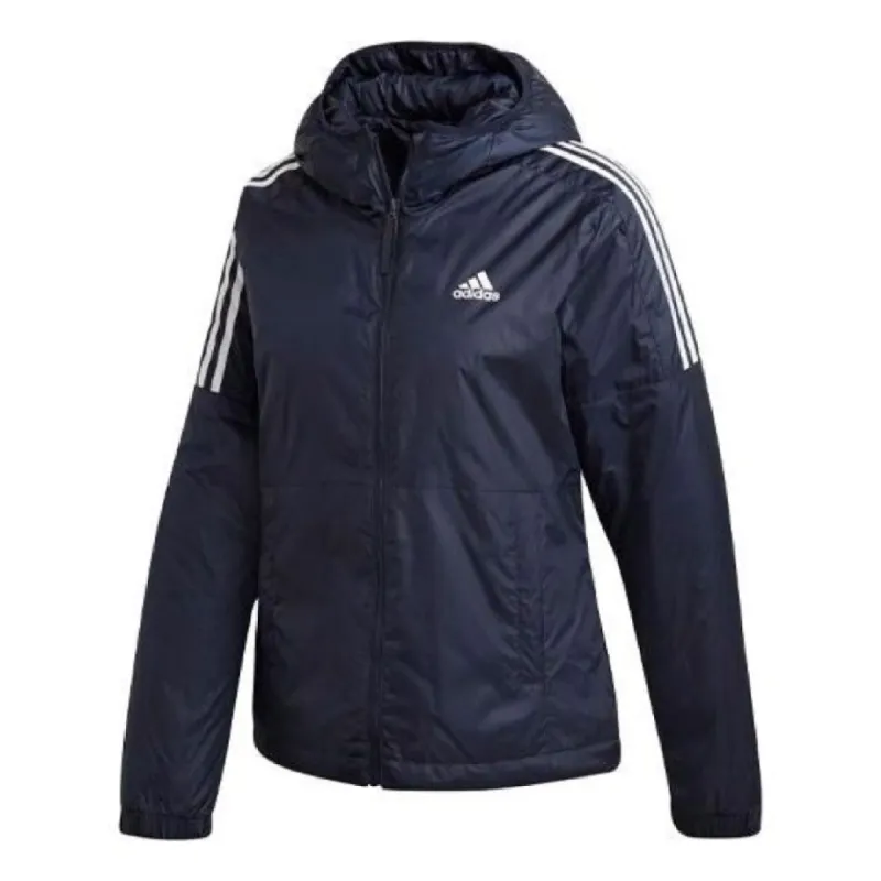 (WMNS) adidas Essentials Thermal Hooded Jacket Asia Sizing 'Navy White' GH4599 sold by KicksCrew
