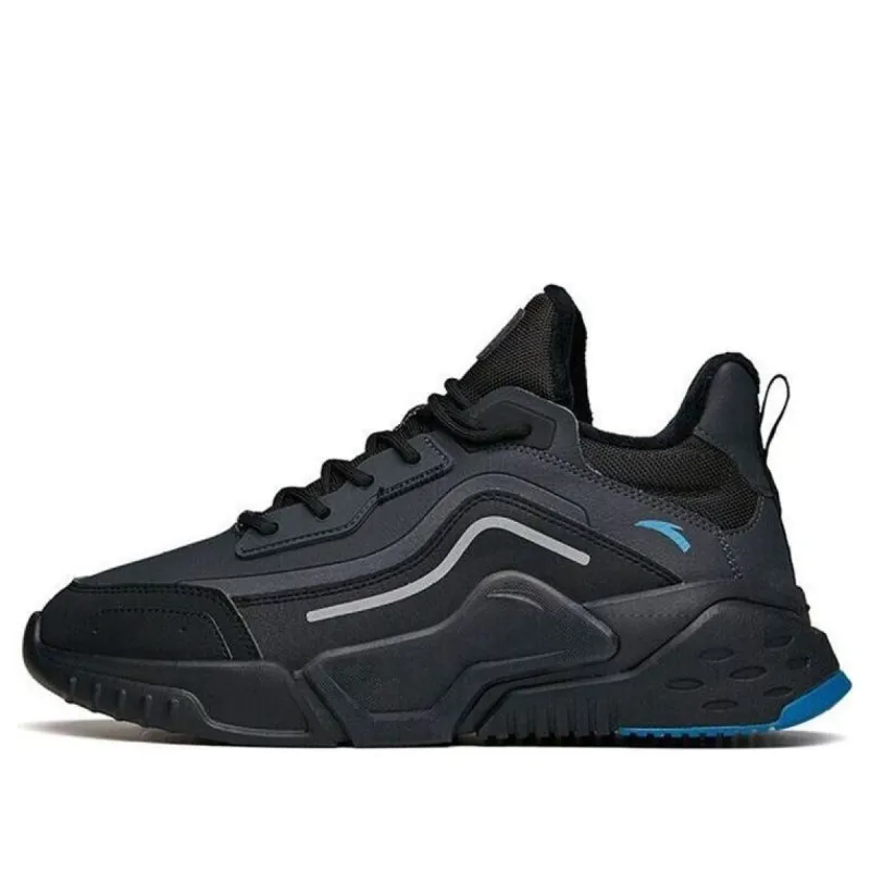 ANTA Runninng Series Sneakers Leather Fleeced 'Black Blue' 112148980-3 sold by KicksCrew
