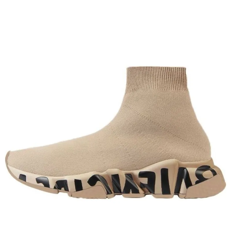 (WMNS) Balenciaga Speed Graffiti Sneakers 'Beige Knit Black Graffiti Sole Unit' 605942W2DB79710 sold by KicksCrew