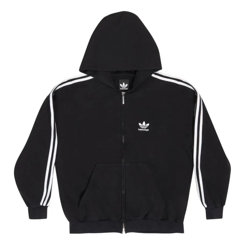 Balenciaga x adidas Zip-Up Hoodie 'Black White' 723754TNVN28482 sold by KicksCrew