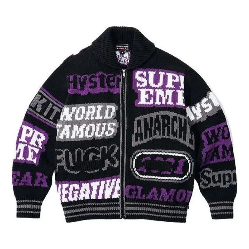 Supreme x HYSTERIC GLAMOUR Logos Zip Up Sweater 'Black Purple White' SUP-SS21-536 sold by KicksCrew