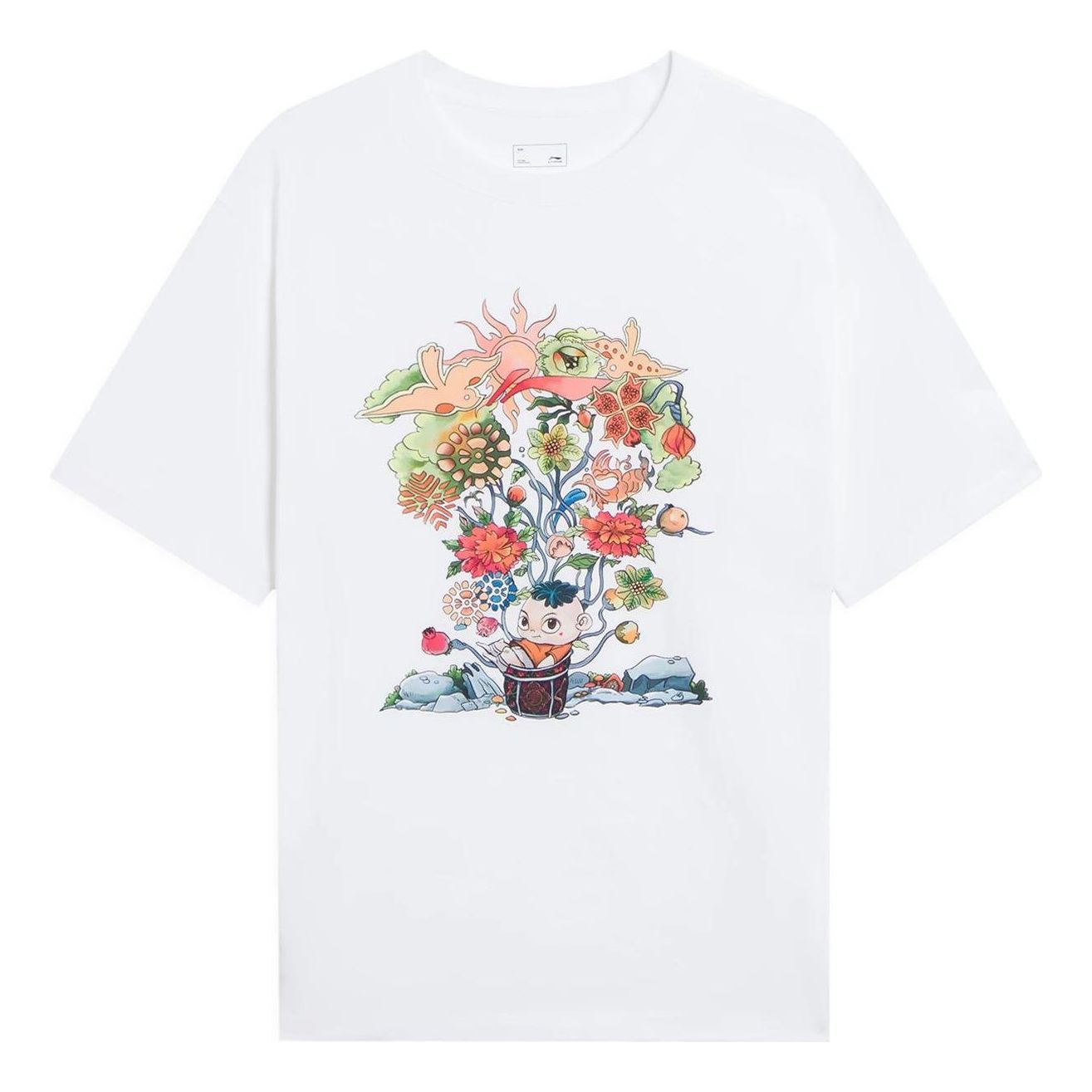 Li-Ning Floral Cartoon Graphic Loose Fit T-shirt 'White' AHSS753-1 sold by KicksCrew