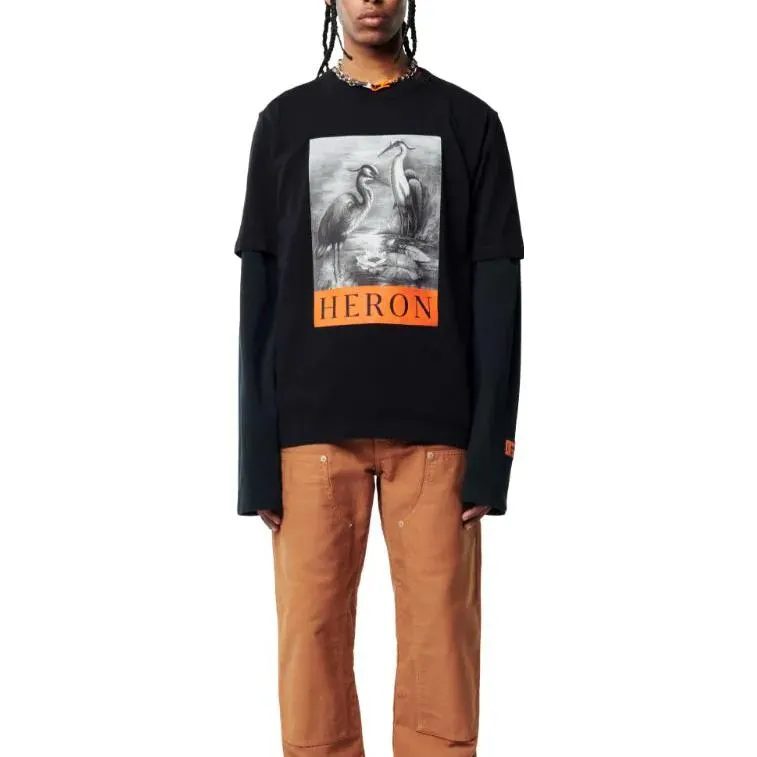 HERON PRESTON FW22 Logo Heron T-shirt 'Black' HMAA032C99JER0031010 sold by KicksCrew product image thumbnail 3