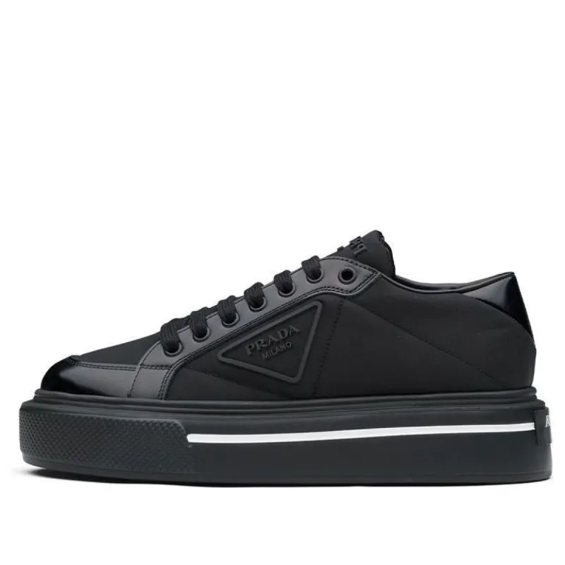 (WMNS) PRADA Macro Re-nylon And Brushed Leather Sneakers 'Black' 1E661M_3LF5_F0632_F_045 sold by KicksCrew
