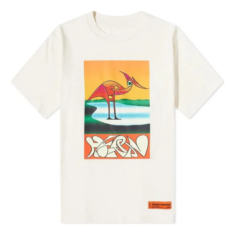 HERON PRESTON SS22 Abstract T-shirt 'White Orange' HMAA026S22JER0030120 sold by KicksCrew