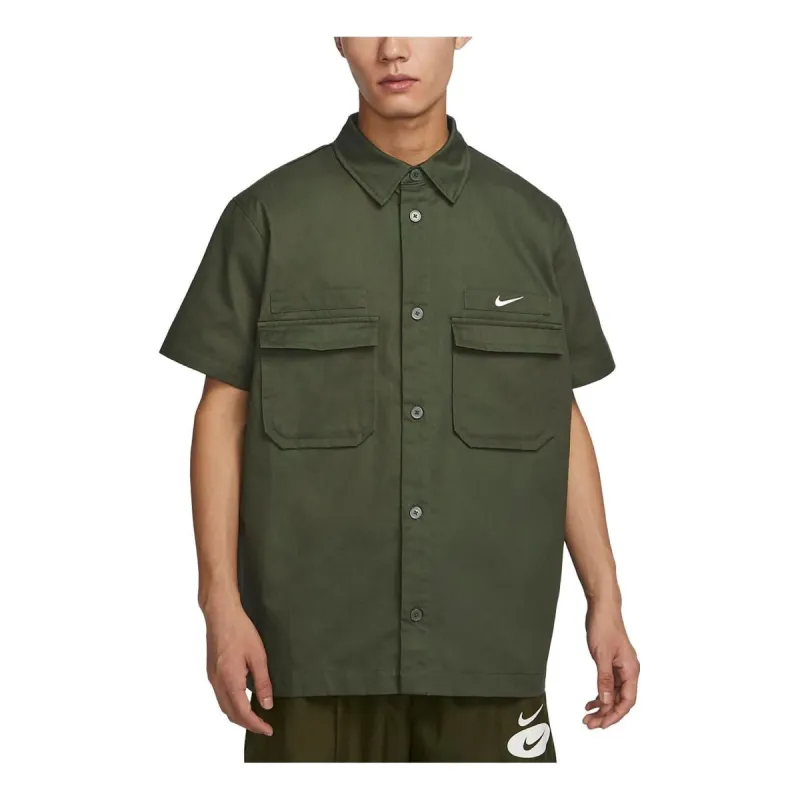 Nike Woven Military Short-Sleeve Button-Down Shirt 'Olive Green' DX3341-325 sold by KicksCrew