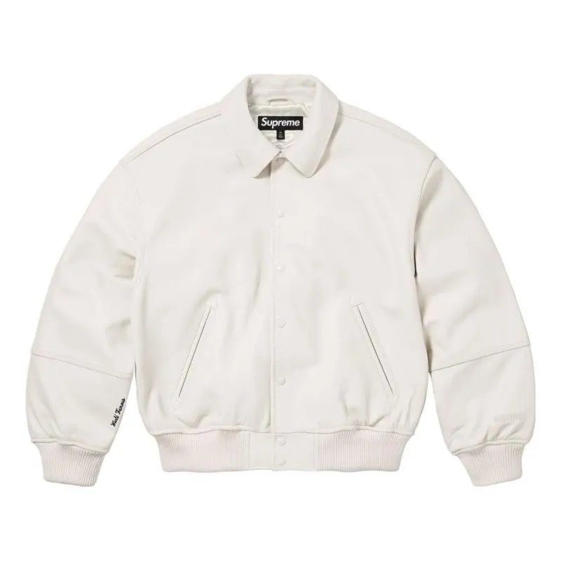 Supreme GORE-TEX Infinium Windstopper Leather Varsity Jacket 'White' SUP-FW23-095 sold by KicksCrew