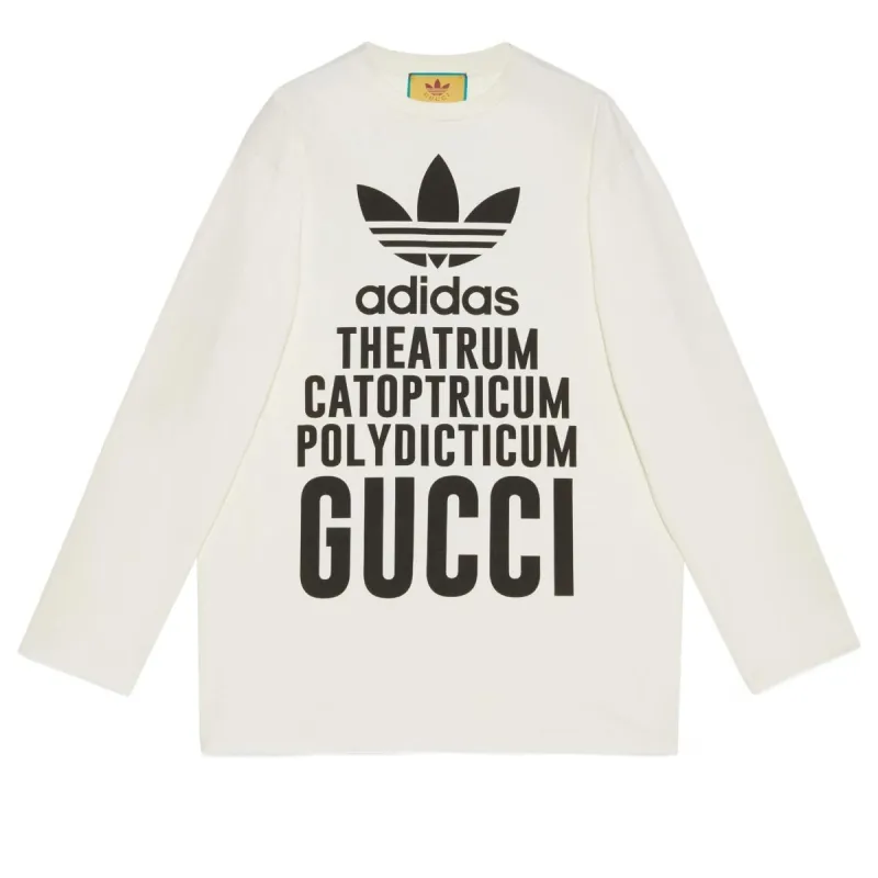 (WMNS) Gucci x adidas Oversized Cotton Jersey Long Sleeve T-Shirt 'White' 721393-XJEXL-9095 sold by KicksCrew