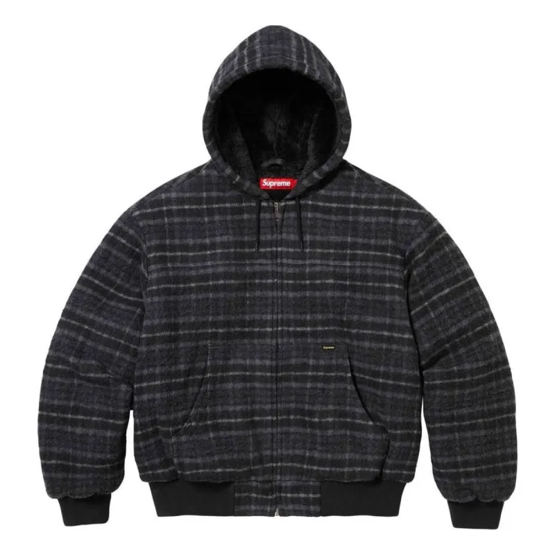 Supreme Plaid Wool Hooded Work Jacket 'Black Grey' SUP-FW23-075 sold by KicksCrew