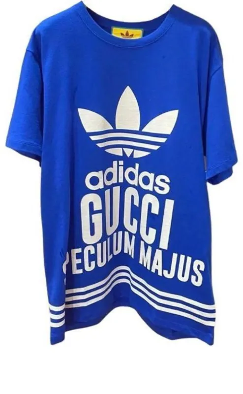(WMNS) Gucci x adidas Oversized Cotton Jersey Short Sleeve T-Shirt 'Blue' 717422-XJEXI-4698 sold by KicksCrew