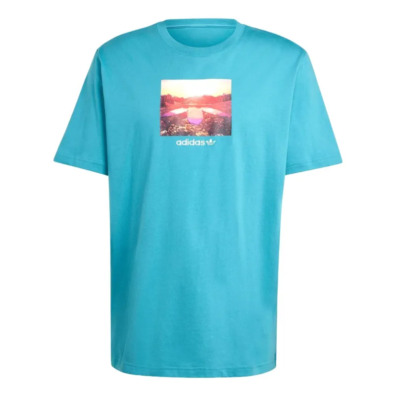 adidas Sunset Graphic T-shirt Asia Sizing 'Teal' JF2856 sold by KicksCrew