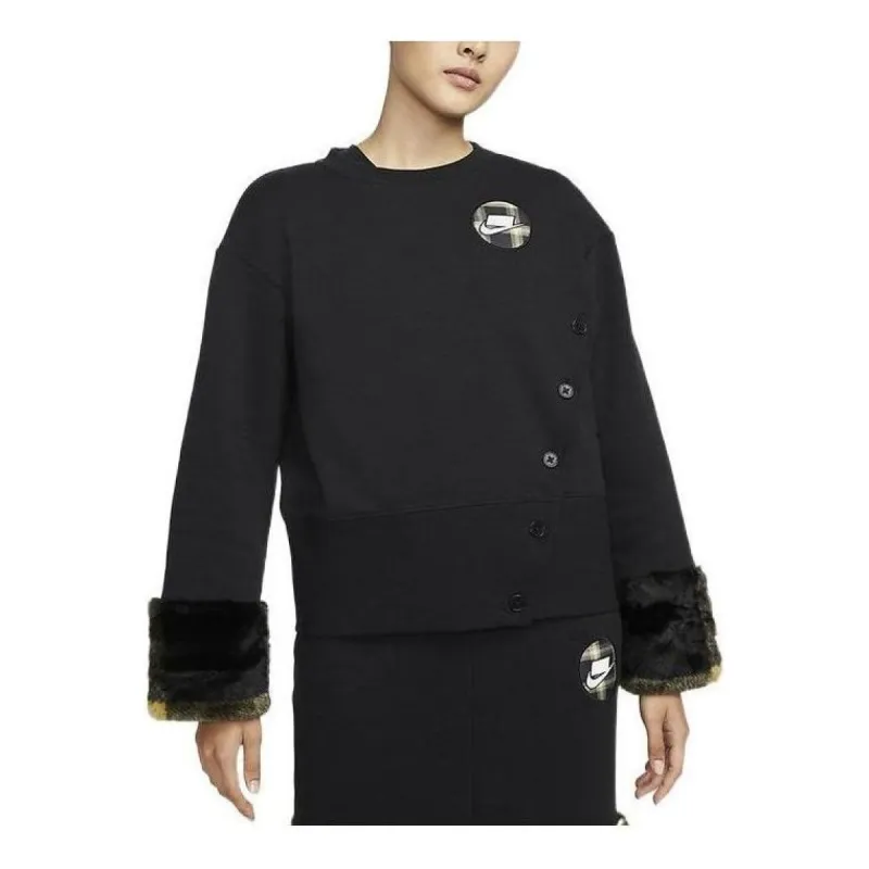 (WMNS) Nike Fleece Print Crew Sweatshirt 'Black' DD4538-010 sold by KicksCrew