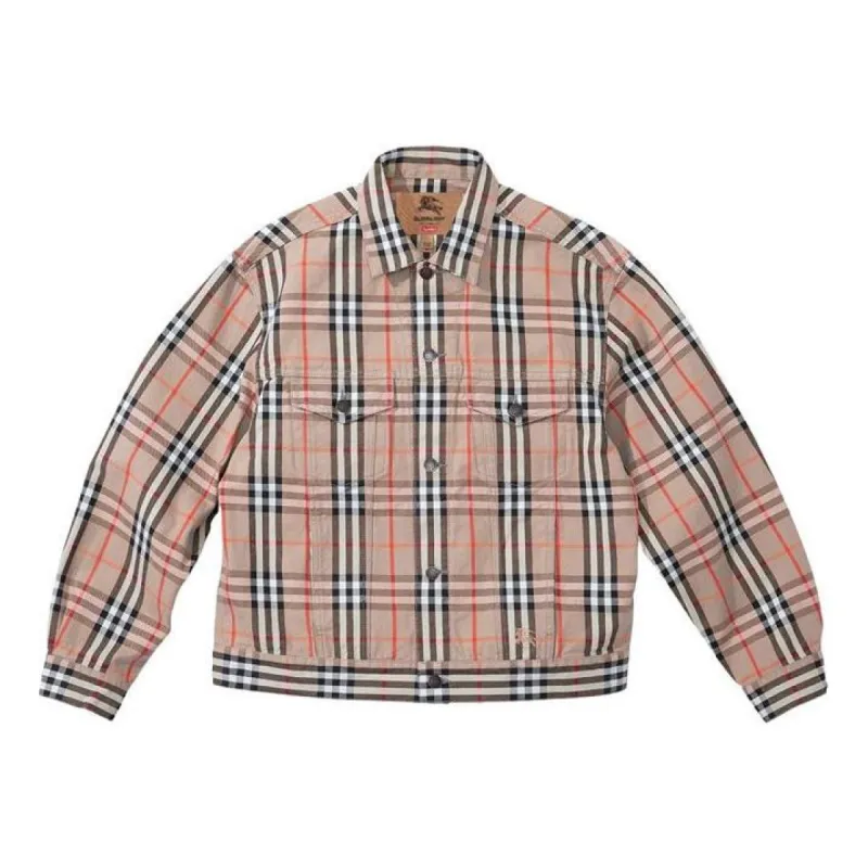 Supreme x Burberry Denim Trucker Jacket 'Tan Black White' SUP-SS22-128 sold by KicksCrew