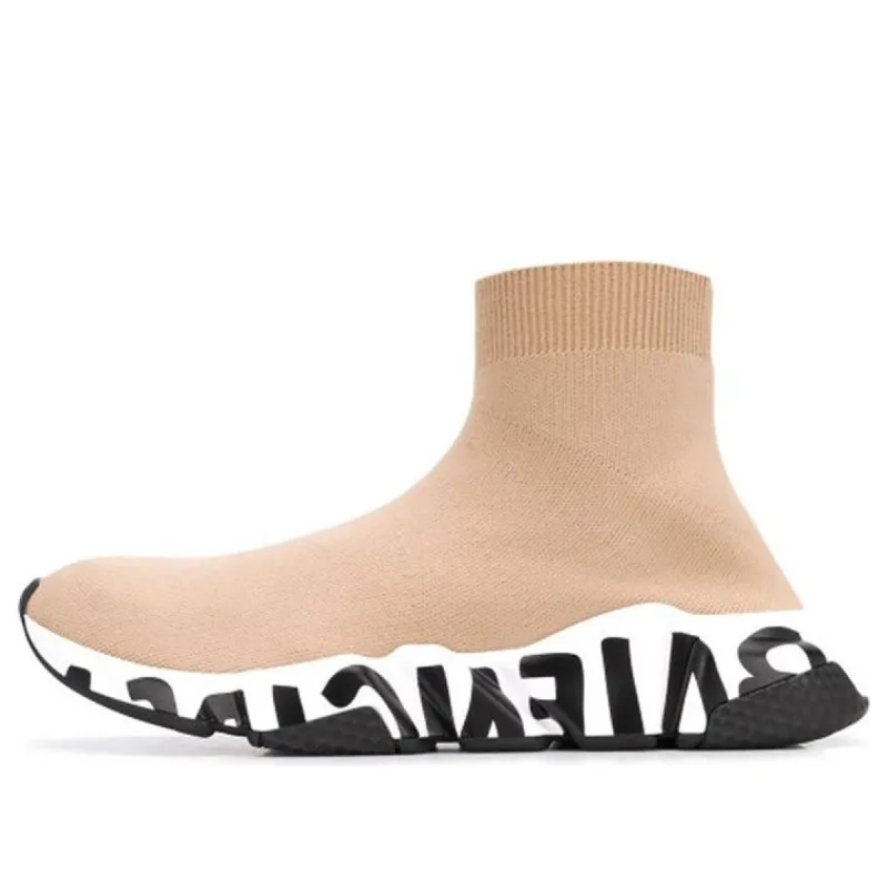 Balenciaga Speed Graffiti Sneakers 'Beige Knit with White and Black Graffiti Sole Unit' 605942W2DB79791 sold by KicksCrew