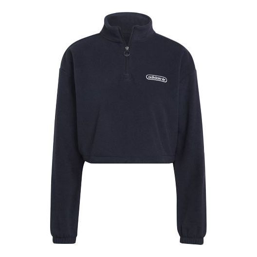 (WMNS) adidas Retro Luxury 1/4 Zip Cropped Sweater 'Dark Blue' HL0052 sold by KicksCrew