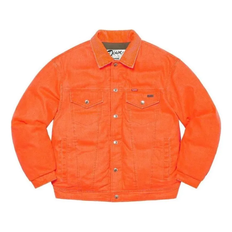 Supreme x Schott Canvas Down Trucker Jacket 'Orange Olive Green' SUP-FW22-787 sold by KicksCrew