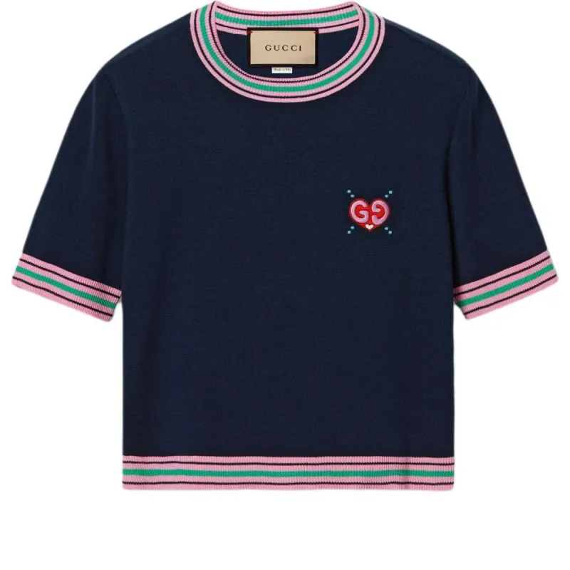 (WMNS) Gucci Fine Knit Sweater With Embroidery 'Navy' 782254-XKD0I-4215 sold by KicksCrew