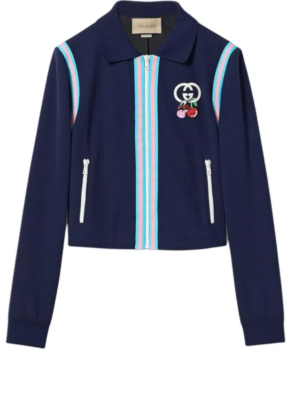 (WMNS) Gucci Cotton Piquet Zip Cardigan With Patch 'Dark Blue' 781828-XJGIT-4298 sold by KicksCrew